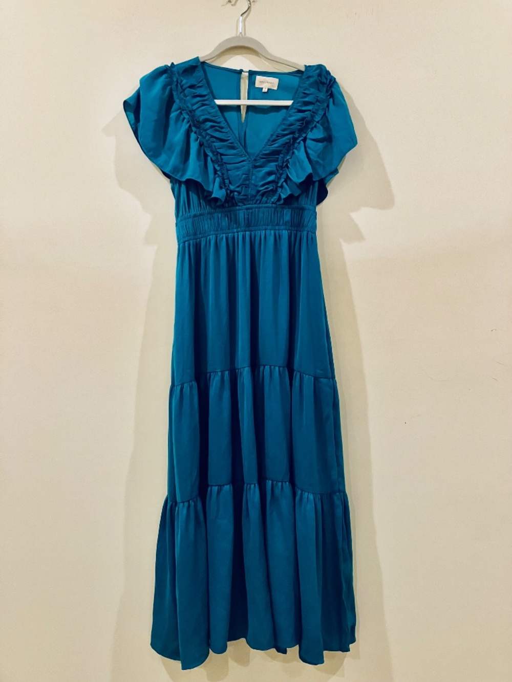 MELLODAY Ruffle Tiered Maxi Dress Teal Ruffle Sleeve Dress With Pockets - Picture 8 of 10